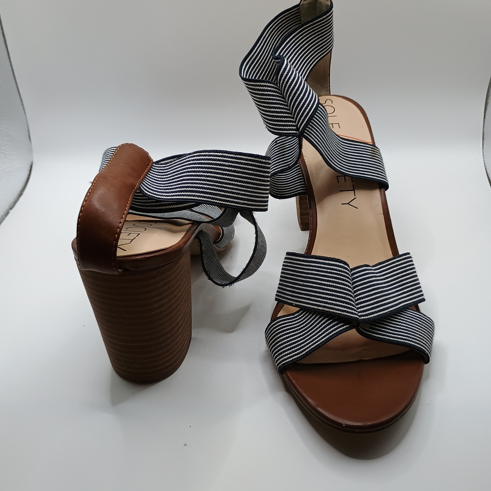 Sole Society Navy and White Striped Heels - Picture 3 of 6